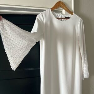 Zara White Dress Basic Collection - flower bell sleeve - bridal shower dress 🤍